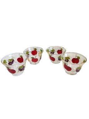 Set Of 4 Vintage Glass Bowls With Hand-Painted Fruit Design